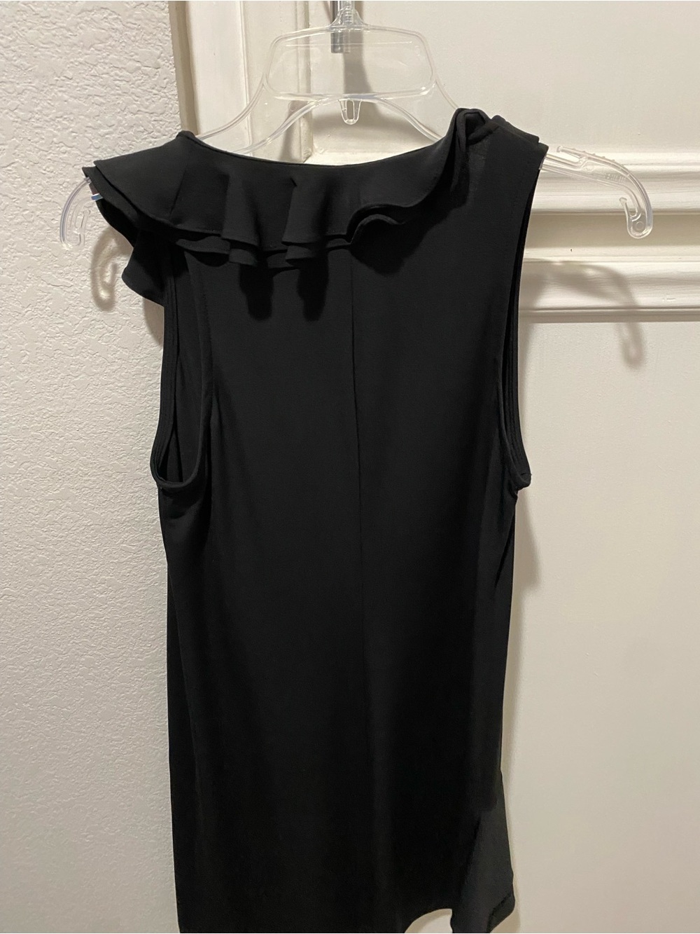 Y2K little black dress. Sleeveless Ruffle Neck Black Top